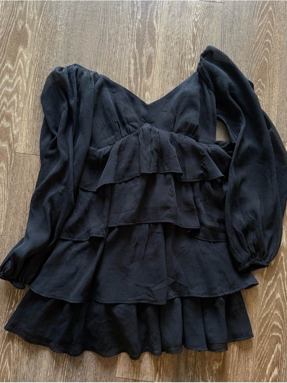 Abercrombie & Fitch Black Long Tiered Mini Dress - SP - Picture 2 of 2